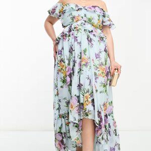 NWT ASOS Curve Ruffle Floral Hi-Low Maxi Dress Size 14
